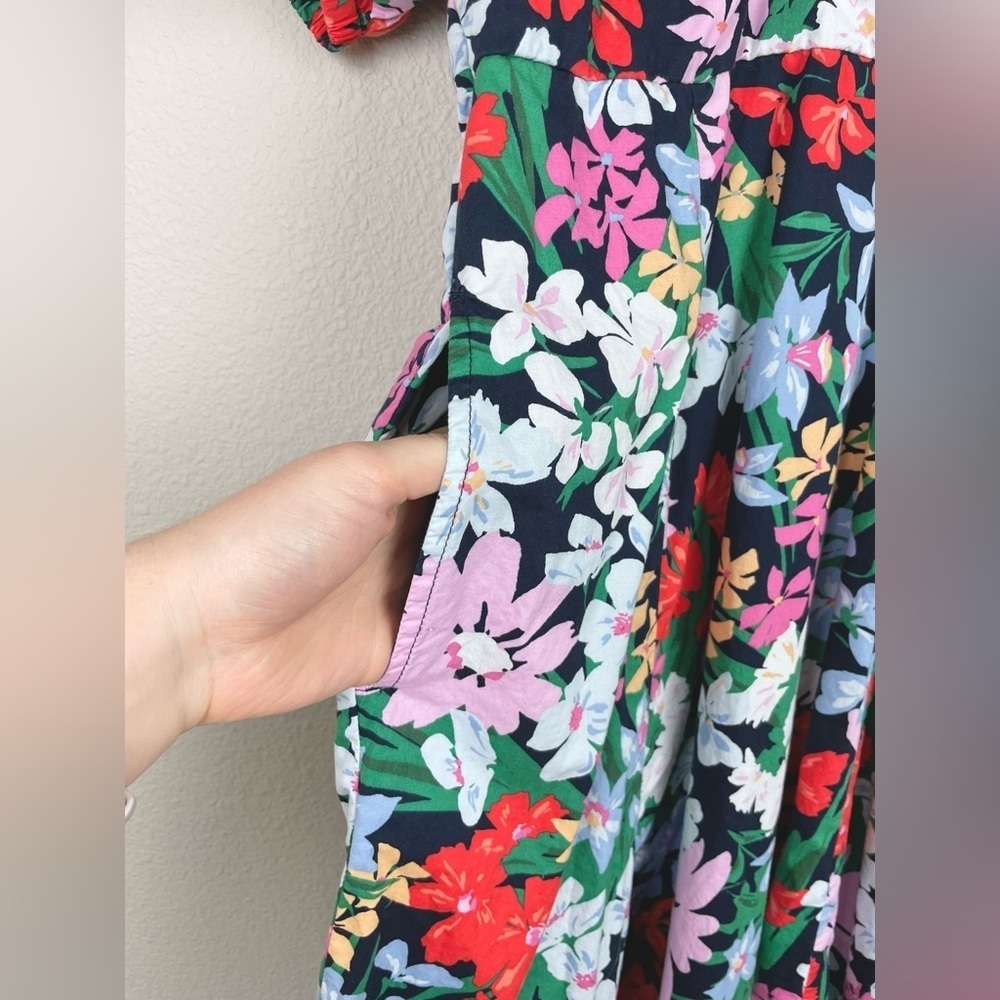 Old Navy Women's Medium Petite Puff Sleeve Midi Swing Dress Floral Multi Bright - Picture 8 of 16